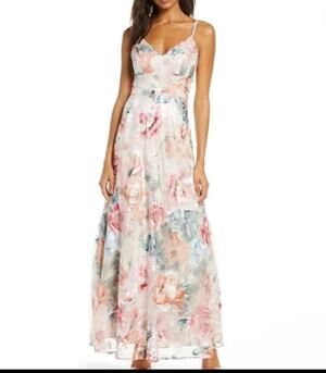 Eliza J Floral Mesh embroidered Maxi dress Evening Gown size 10